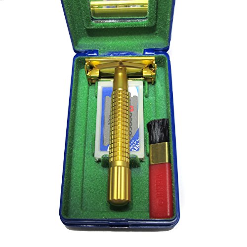 WEISHI 9306-B Matt Gold Twist to Open Double Edge Safety Razor with 10 Razor Blades thumbnail