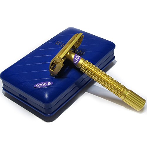 WEISHI 9306-B Matt Gold Twist to Open Double Edge Safety Razor with 10 Razor Blades thumbnail