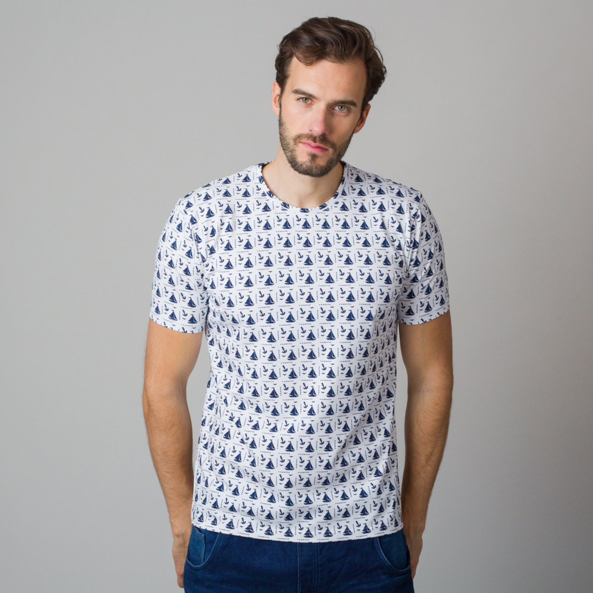 Herren-t-shirt Mit Aufdruck Von Segelbooten Und Ankern 11808 M