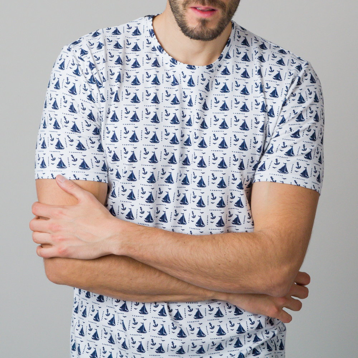 Herren-t-shirt Mit Aufdruck Von Segelbooten Und Ankern 11808 M thumbnail