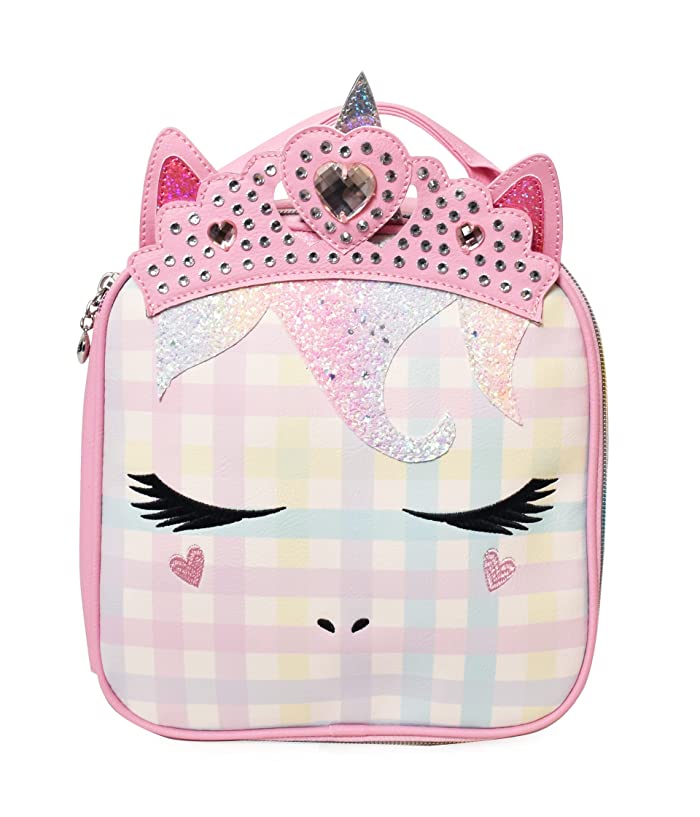 OMG Accessories Kid's Gwen Gingham Crown Unicorn Lunch Bag - Bubble Gum