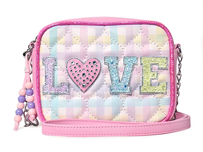 OMG Accessories Girl's Love Gingham Quilted Crossbody Bag - Bubble Gum