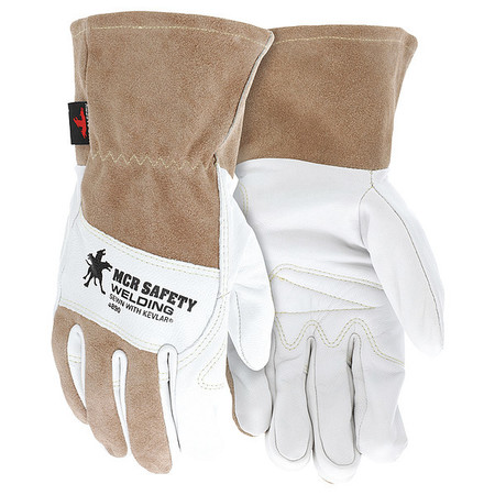 4890 Welding Leather Glove, Slip-on Cuff, Wing Thumb, Premium Goatskin, L, 1 PR