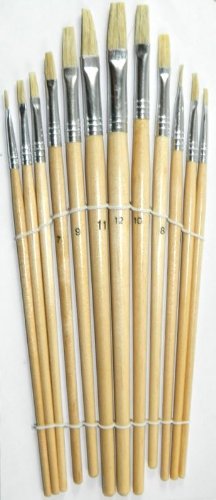 Set of 12 Flat Tipped Brushes. Water Colour Acrylic & Oil Painting Artists ACC-1021