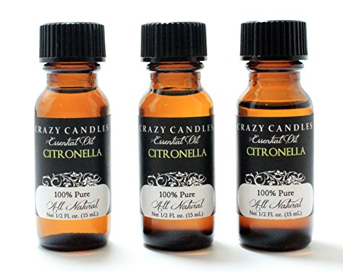 Citronella Essential Oil 3 Bottles 1/2 Fl Oz Each (15ml) 100% Pure All Natural Aromatherapy Grade by Crazy Candles (Slightly Sweet, Powerful and Lemon