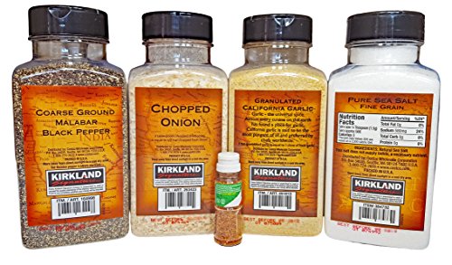 Seasoning Bundle (Pack of 4). 1 Granulated California Garlic, 1 Pure Sea Salt, 1 Coarse Ground Malabar Black Pepper and 1 Chopped Onion. thumbnail