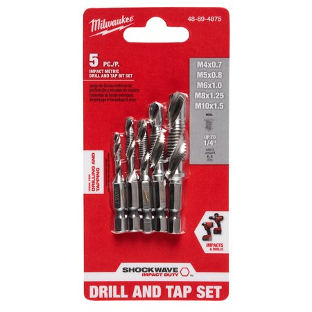 1 Set  Milwaukee 48-89-4875 Shockwave 5 Pc Metric Impact Drill Tap Set