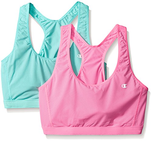 Champion Women's  Reversible Racerback Sport Bra,Cerise Queen/Flamingo Pink/Pelican Blue/Avalon Aqua,Small(Pack of 2)