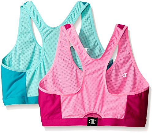 Champion Women's  Reversible Racerback Sport Bra,Cerise Queen/Flamingo Pink/Pelican Blue/Avalon Aqua,Small(Pack of 2) thumbnail