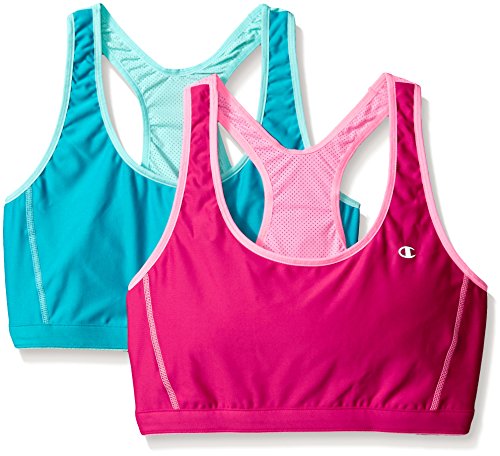 Champion Women's  Reversible Racerback Sport Bra,Cerise Queen/Flamingo Pink/Pelican Blue/Avalon Aqua,Small(Pack of 2) thumbnail