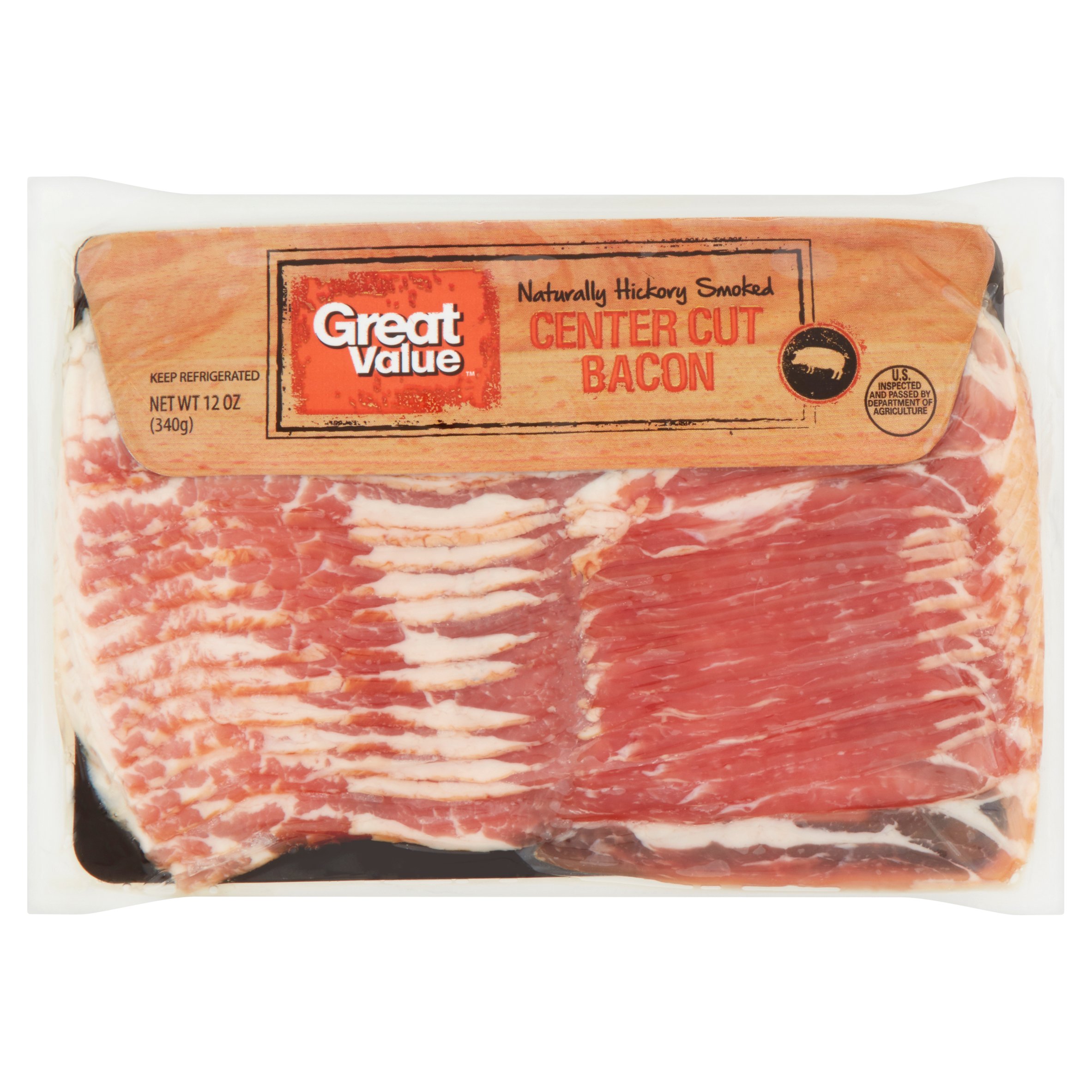 Great Value Center Cut Naturally Hardwood Smoked Bacon, 12 Oz. Image