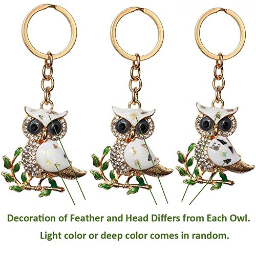 Bolbove Cute Owl on Leaves Sparkling Charm Blingbling Keychain Crystal Rhinestone Pendant