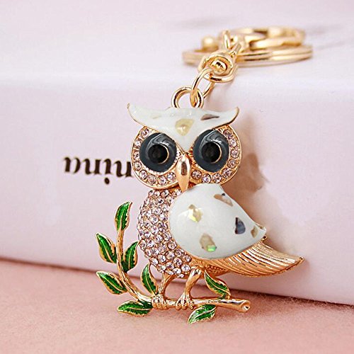 Bolbove Cute Owl on Leaves Sparkling Charm Blingbling Keychain Crystal Rhinestone Pendant thumbnail