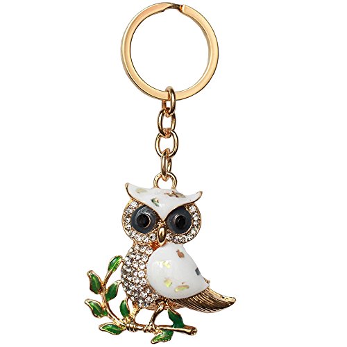 Bolbove Cute Owl on Leaves Sparkling Charm Blingbling Keychain Crystal Rhinestone Pendant thumbnail