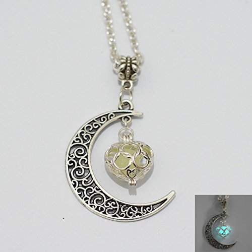 1 X Crescent Moon Heart Wishing Box Glow in the Dark Necklace,charm Crescent Moon Glow Pendant Necklace,halloween Jewelry,custom Necklace,personalized