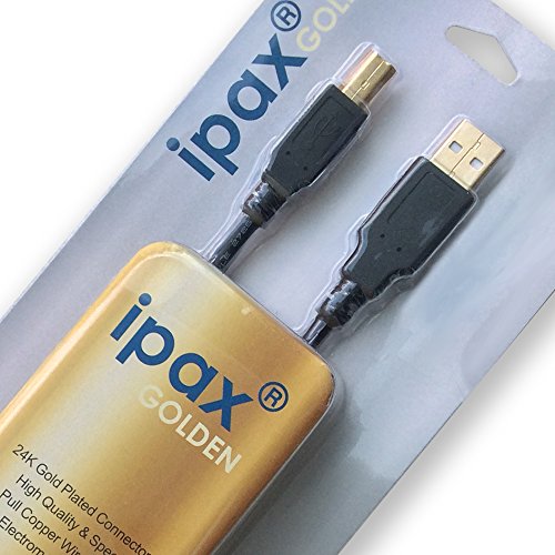 10Ft Long GOLD Plated Hi-Speed USB 2.0 Cable for Hp Deskjet 2510, 2512, 2514, 2540, 2542, 2544, 3512 E-All-in-One Printer by IPAX® Golden in Retail B thumbnail