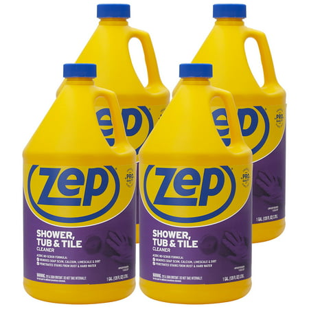 Zep Shower  Tub & Tile Cleaner - 128 Oz. (Case of 4) ZUSTT128 - Eliminates Soapscum  Limescale & Grime  Penetrates Hard Water Stains