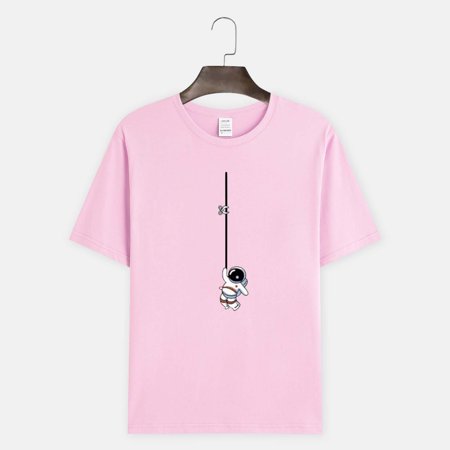 Aayomet Mens Graphic T-Shirts Male Casual Round Neck 3D Printed Blouse Short Sleeve Tops Blouse White T Shirt for Men Pink L
