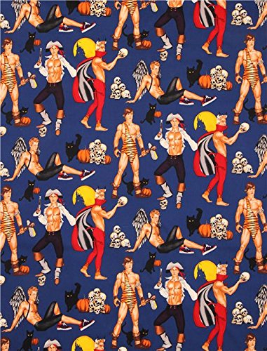 Blue Haunting Hunks Pin up Halloween Fabric Alexander Henry (per 0.5 Yard Multiples)