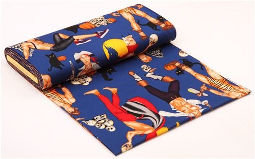 Blue Haunting Hunks Pin up Halloween Fabric Alexander Henry (per 0.5 Yard Multiples) thumbnail