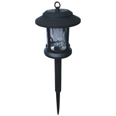 Solar Black Outdoor Integrated LED Lantern Landscape Path Light with Hammered Water Glass Lens (6-Pack)