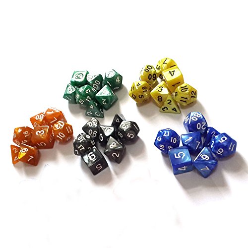 Smartdealspro 5 X 7-Die Series 5 Colors Marble Dungeons and Dragons DND RPG MTG Table Games Dice with Free Pouches