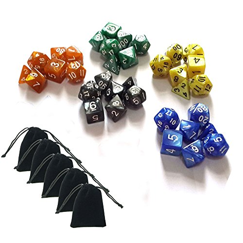 Smartdealspro 5 X 7-Die Series 5 Colors Marble Dungeons and Dragons DND RPG MTG Table Games Dice with Free Pouches thumbnail