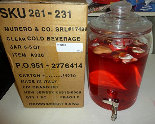 Murero Glass Cold Drink Beverage Dispenser Made in Italy 1.5 Gal with Stainless-Steel and Silicone Spigot. Gift - Iced Tea - Sangria - Fresh Juices thumbnail