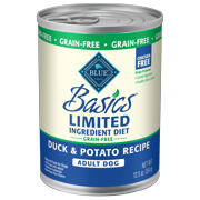 Blue Buffalo Blue Basics Natural Grain Free Skin & Stomach Care, Duck & Potato Recipe Adult Wet Dog Food, 12.5 Oz., Case of 12