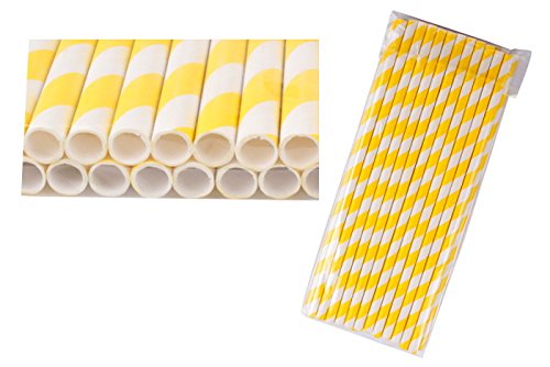 Pack of 100 Lovely Colorful Striped Paper Fruit Juice Milk Drinking Straws Party (Yellow) thumbnail