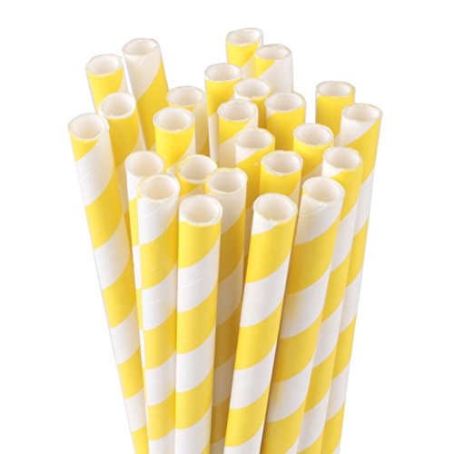 Pack of 100 Lovely Colorful Striped Paper Fruit Juice Milk Drinking Straws Party (Yellow) thumbnail