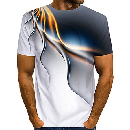 Pfysire Men 3D Print T-Shirts Graphics Pattern Short Sleeve Shirt Tops White L