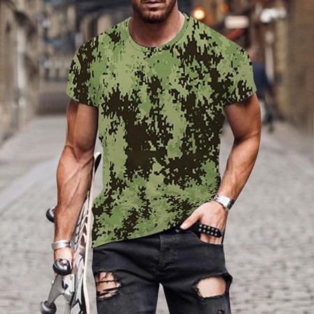Aayomet Mens Graphic T-Shirts Mens Summer Fashion Casual 3D Digital Print T Shirt Short Sleeve Mens White T Shirt Army Green L