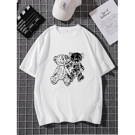 Casual White Men Short Sleeve Cartoon Graphic T Shirt for Summer L2201802D L(40)