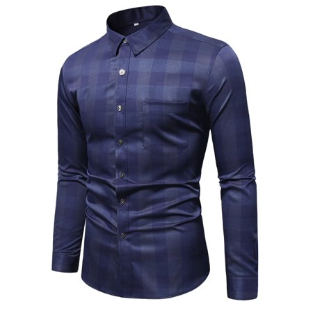 Navy Blue Work Men Buffalo Plaid Print Shirt M(6) Y033D