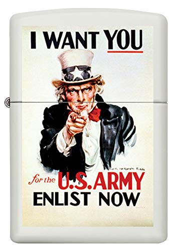 Zippo US Army Uncle Sam White Matte Pocket Lighter thumbnail