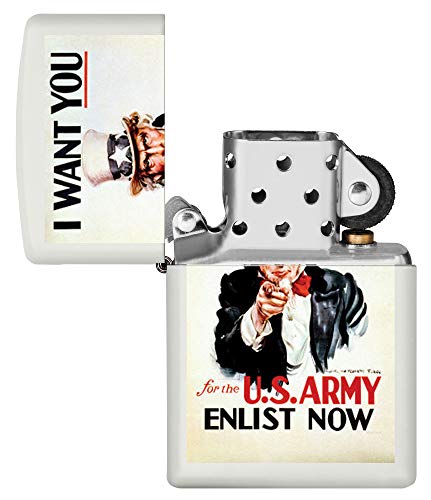 Zippo US Army Uncle Sam White Matte Pocket Lighter thumbnail