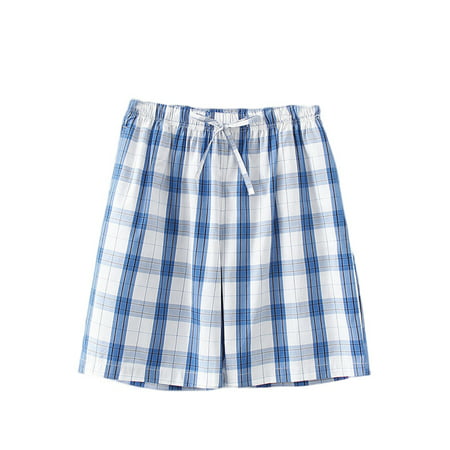 Avamo Mens Buffalo Plaid Casual Pajama Shorts Nightwear Drawstring Elastic Waist Grid Home Shorts Trousers Lounge Wear Light Blue S(US 4-6)