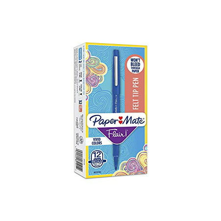 Paper Mate Flair Felt Tip Pens  0.7mm  Medium Point  12-Count (Blue)