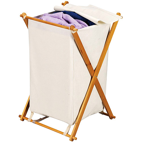 Household Essentials Single X-Frame Folding Hamper with Natural Bag
