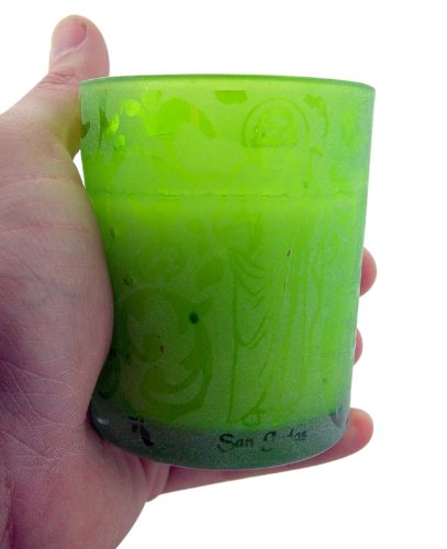 Patron Saint Jude Devotional Candle in Green Etched Glass for Home or Church Decor thumbnail