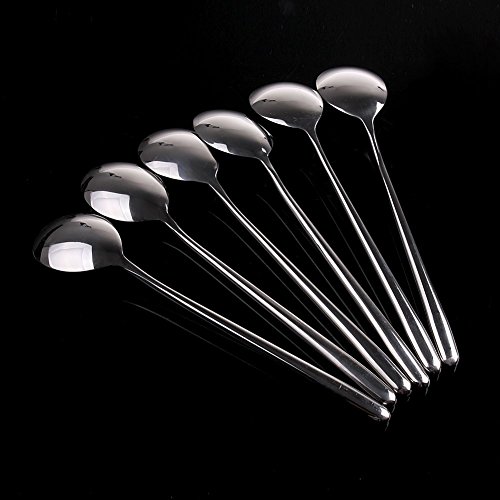 Korean Stainless Steel Rice Soup Iced Tea Spoon Coffee Spoon Cold Drink Spoon Fruit Juice Long Ice Scoop Long Handle Great Circle 8Pcs