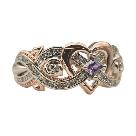 S#6331，Unique Rose Princess Diamond Ring Love Heart-Shaped Rose Gold Two-Tone Zircon Ringp&6331 IH3