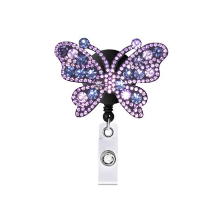 G#6051，Leather Hot Drill Butterfly Retractable Easy-to-Pull Buckle Rhinestone Color Butterfly Easy-to-Pull Keychain Document