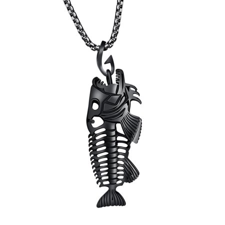 S^5588，Fish Bone & Fishing Hook Skeleton Stainless Steel Pendant Surfer Chain Necklace ，P#5588 QL5