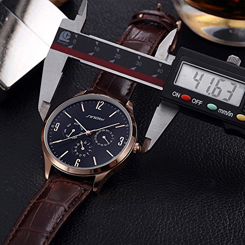 SINOBI Man Wristwatch Leather Strap, Ultra Slim Sub-Dials Date/Week/Hour Waterproof Quartz Business Watch thumbnail