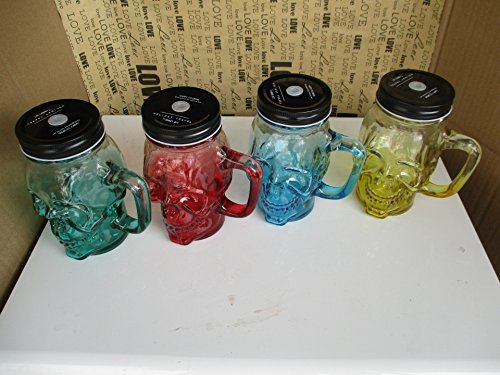 Biutee Novelty Heavy Base Glass Skull Face Drinking Mug Cup with Glass Handles, 18 Ounce, Limited Edition Glassware, 1 Beer Juice Water Drinking Glass thumbnail