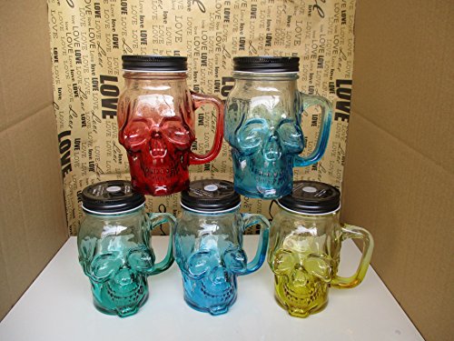Biutee Novelty Heavy Base Glass Skull Face Drinking Mug Cup with Glass Handles, 18 Ounce, Limited Edition Glassware, 1 Beer Juice Water Drinking Glass thumbnail