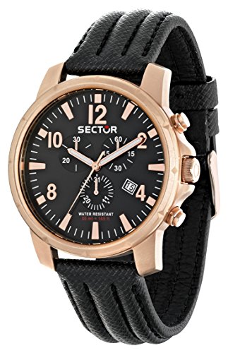 Sector R3271689003 Men S Chronograph Quartz Watch - 48.26mm Black Dial  Rose Gold-Tone Stainless Steel Case  Black Leather Strap thumbnail