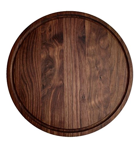 Gourd 17-1/2 Inch Diameter?3/4 Inch Thick?Round Walnut Wood Cheese Cutting Board with Juice Drip Groove